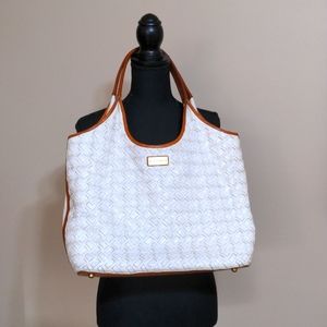 Brahmin Creme Woven Luxe Leather Shopper Tote